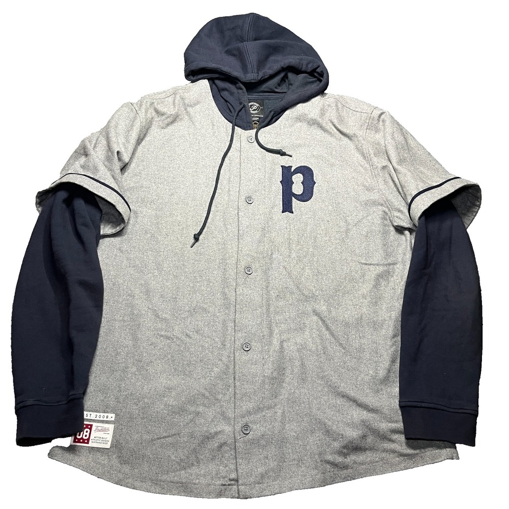 Primitive Skateboard Baseball Jersey Hoodie Men's 2XL Gray Navy Blue Full Zip